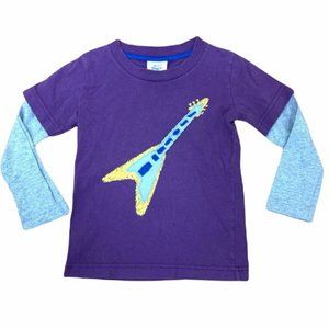 Mini Boden Purple Rocker Guitar Graphic Long Sleeve Shirt B3